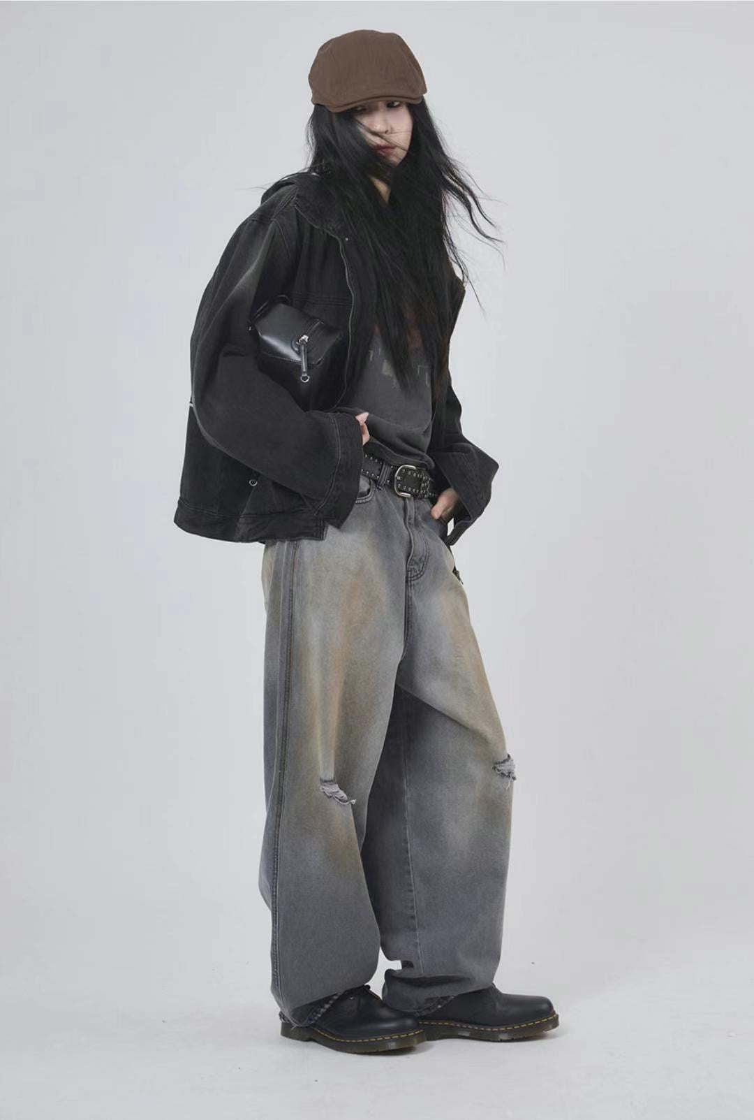 Dirty Damaged Baggy Denim Jeans