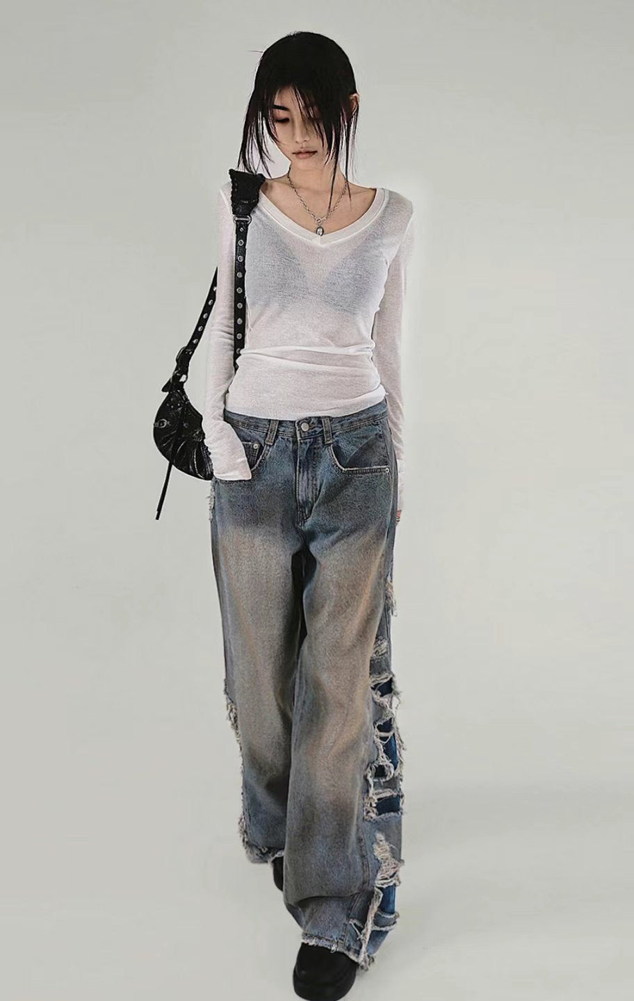 Side Damaged Vintage Denim Jeans (預訂)
