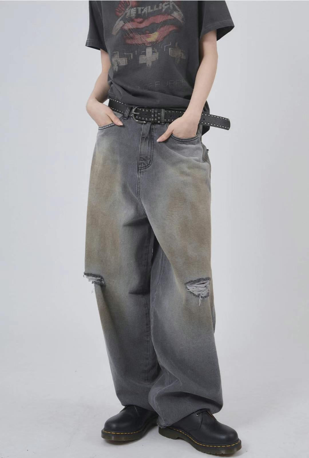 Dirty Damaged Baggy Denim Jeans