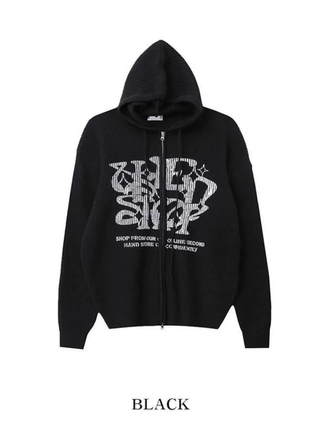Two-ways Zip up Print Knit Hoodie