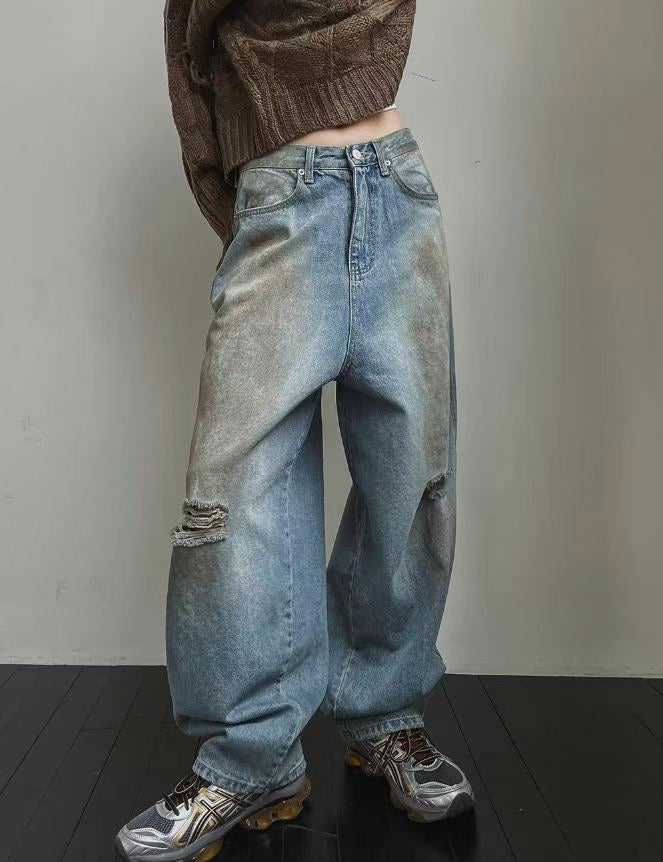 Dirty Damaged Baggy Denim Jeans