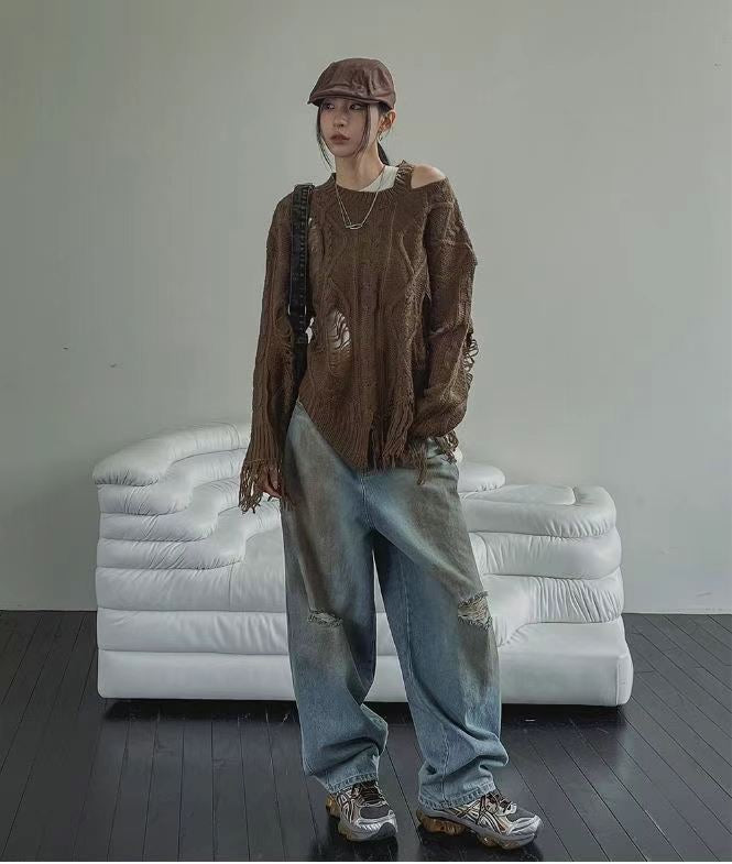 Dirty Damaged Baggy Denim Jeans