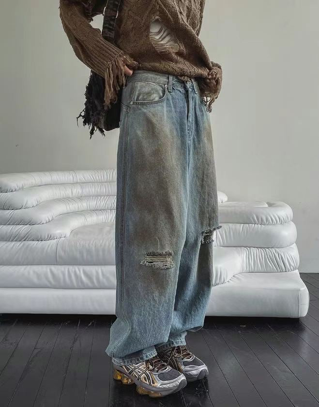 Dirty Damaged Baggy Denim Jeans