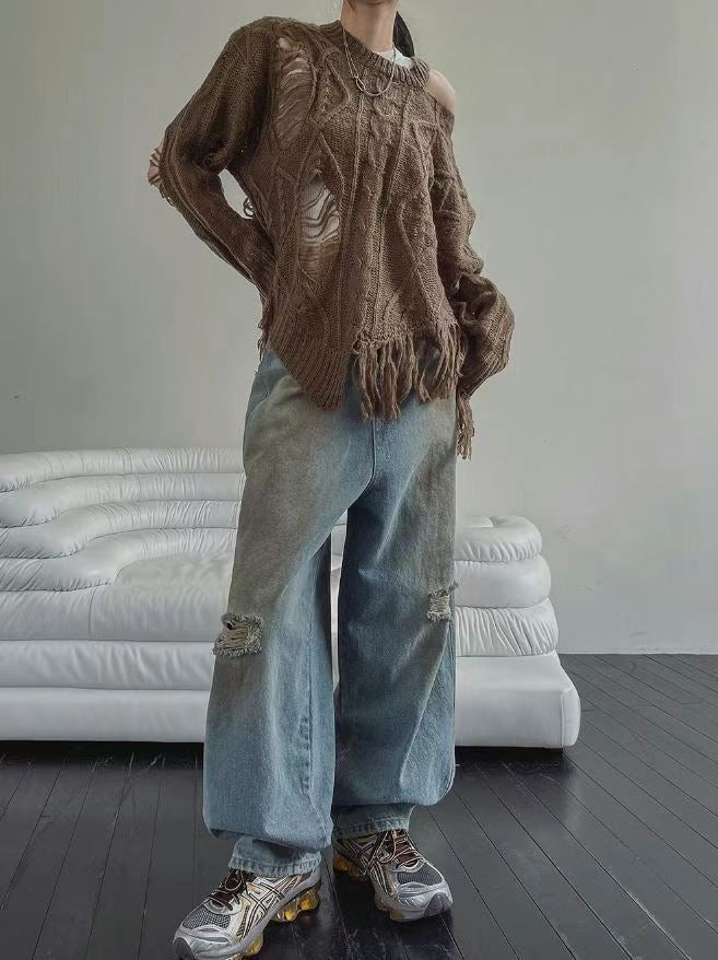 Dirty Damaged Baggy Denim Jeans