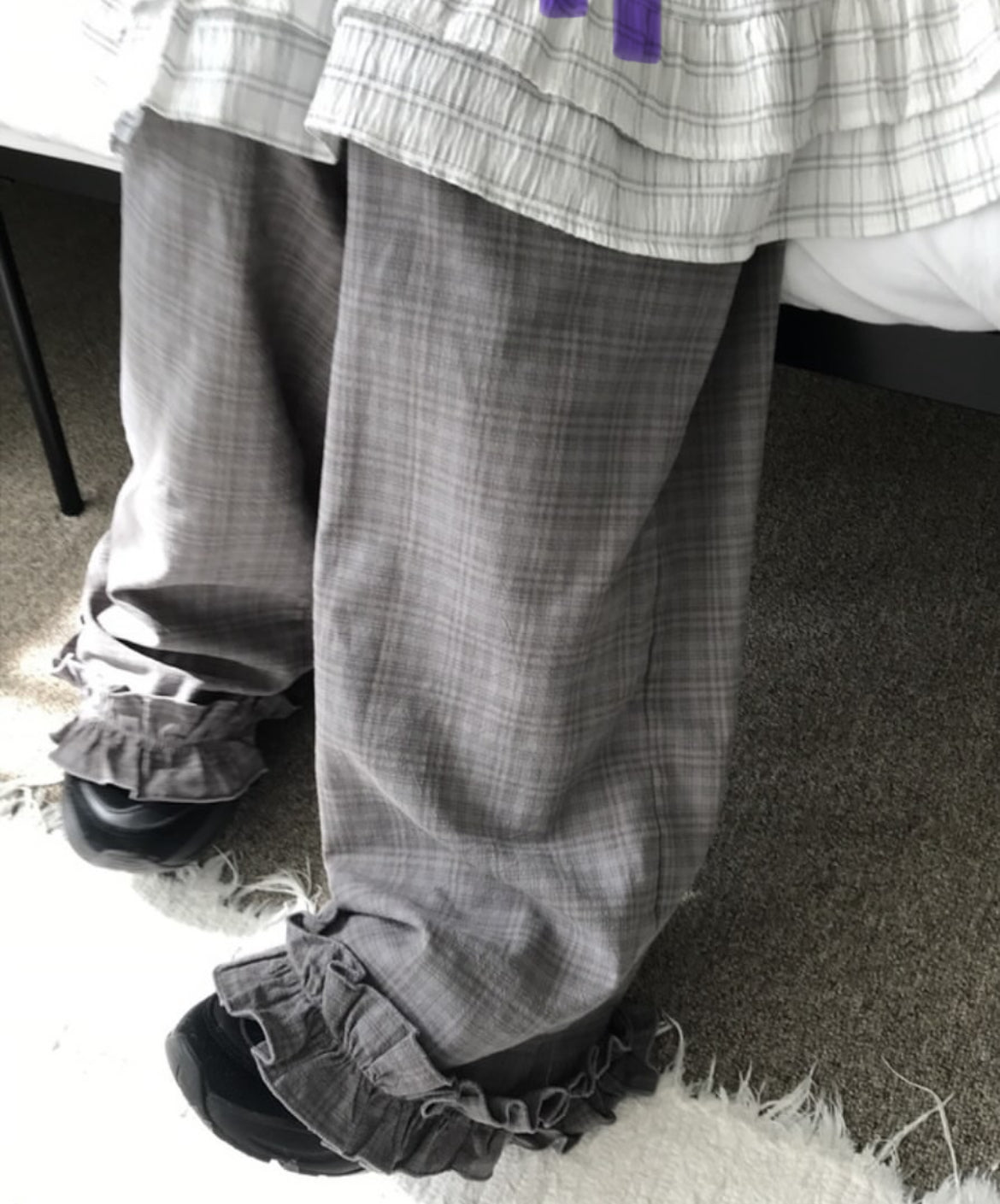 Ruffle Checkered Leisure Pants