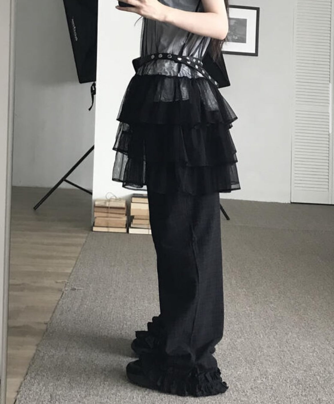 Ruffle Checkered Leisure Pants