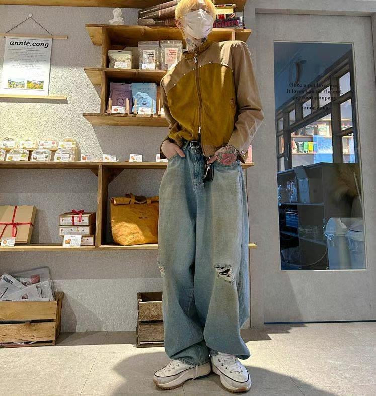 Dirty Damaged Baggy Denim Jeans