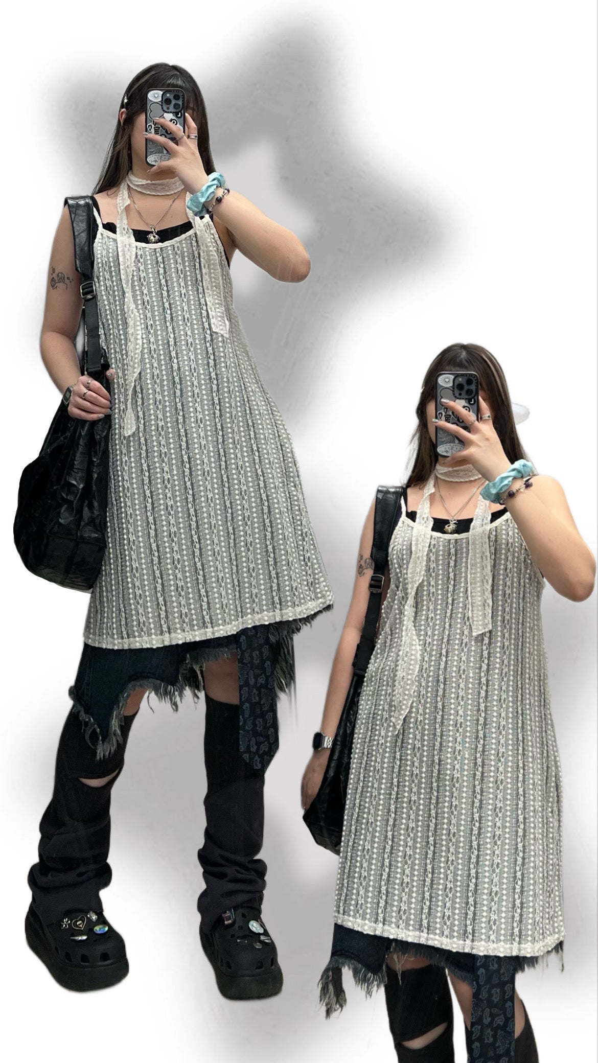Irregular Tassel Denim Mid-skirt