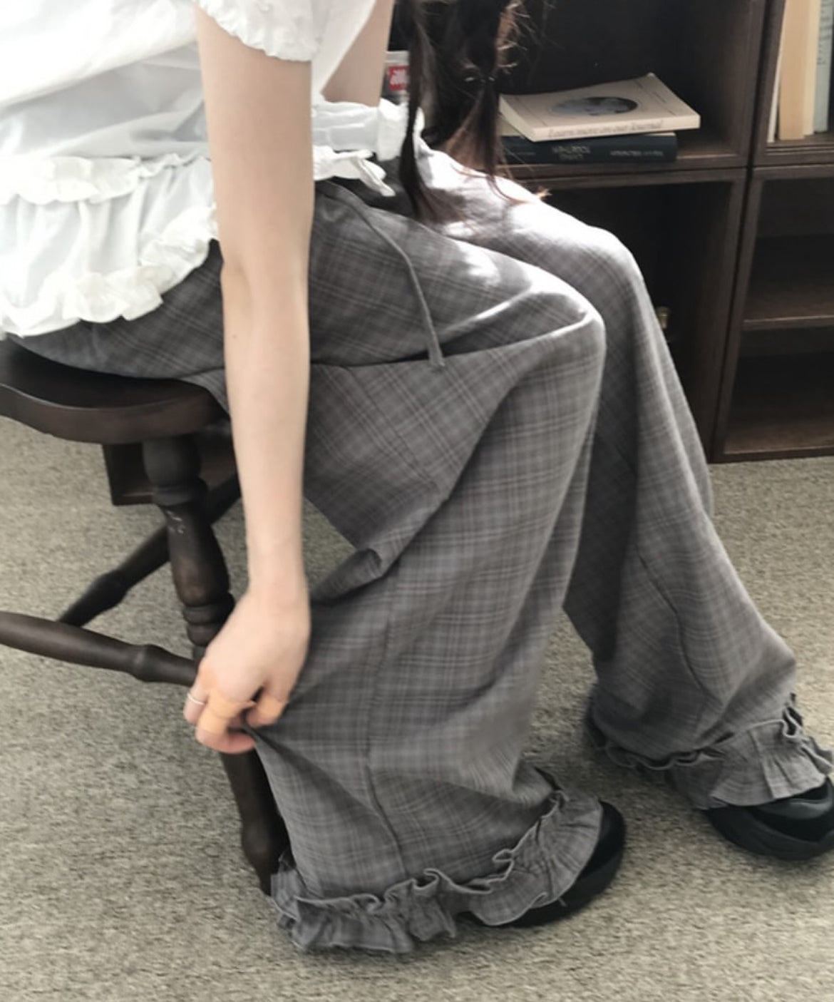 Ruffle Checkered Leisure Pants