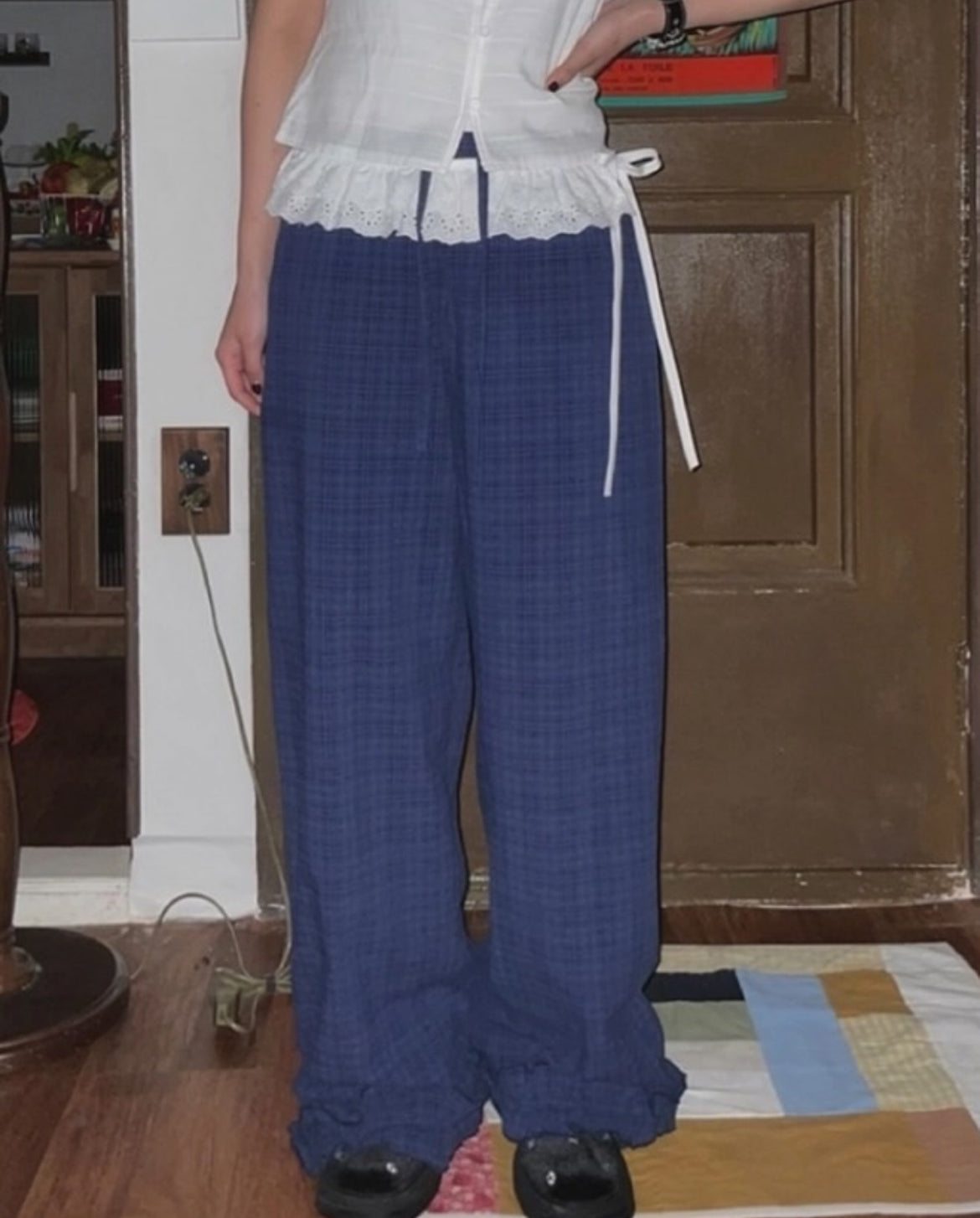 Ruffle Checkered Leisure Pants