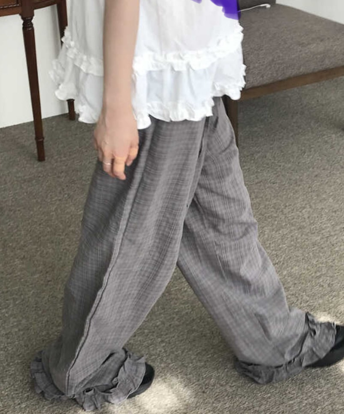 Ruffle Checkered Leisure Pants