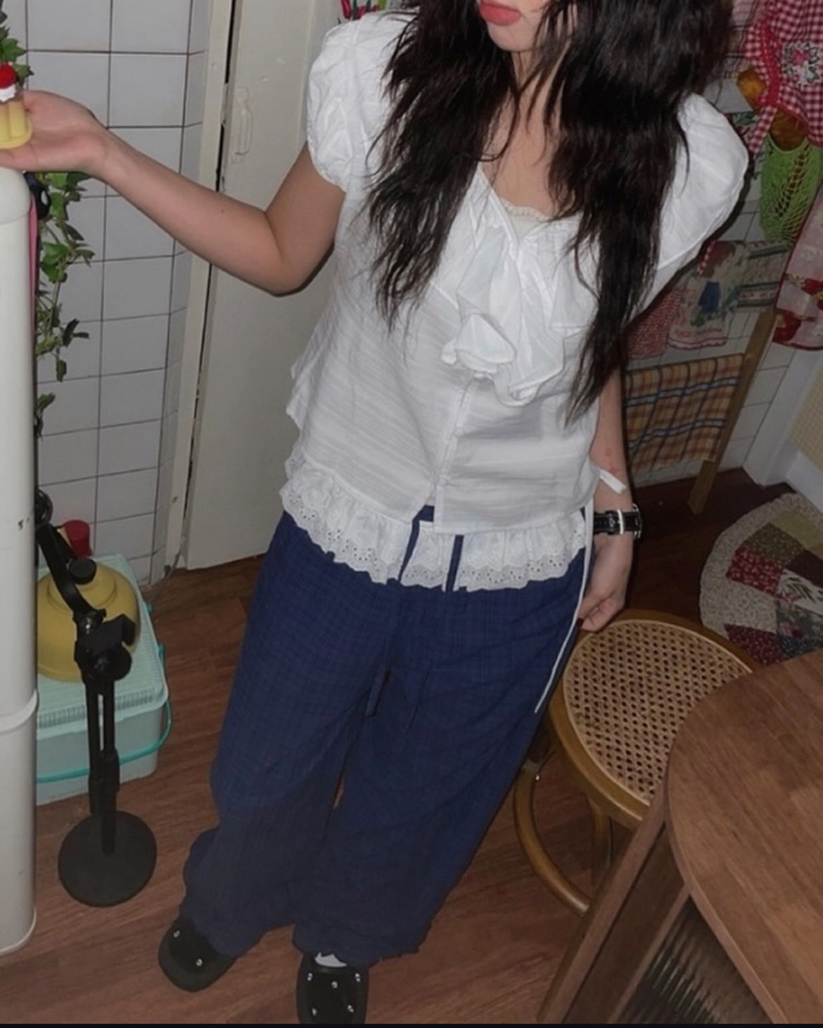 Ruffle Checkered Leisure Pants