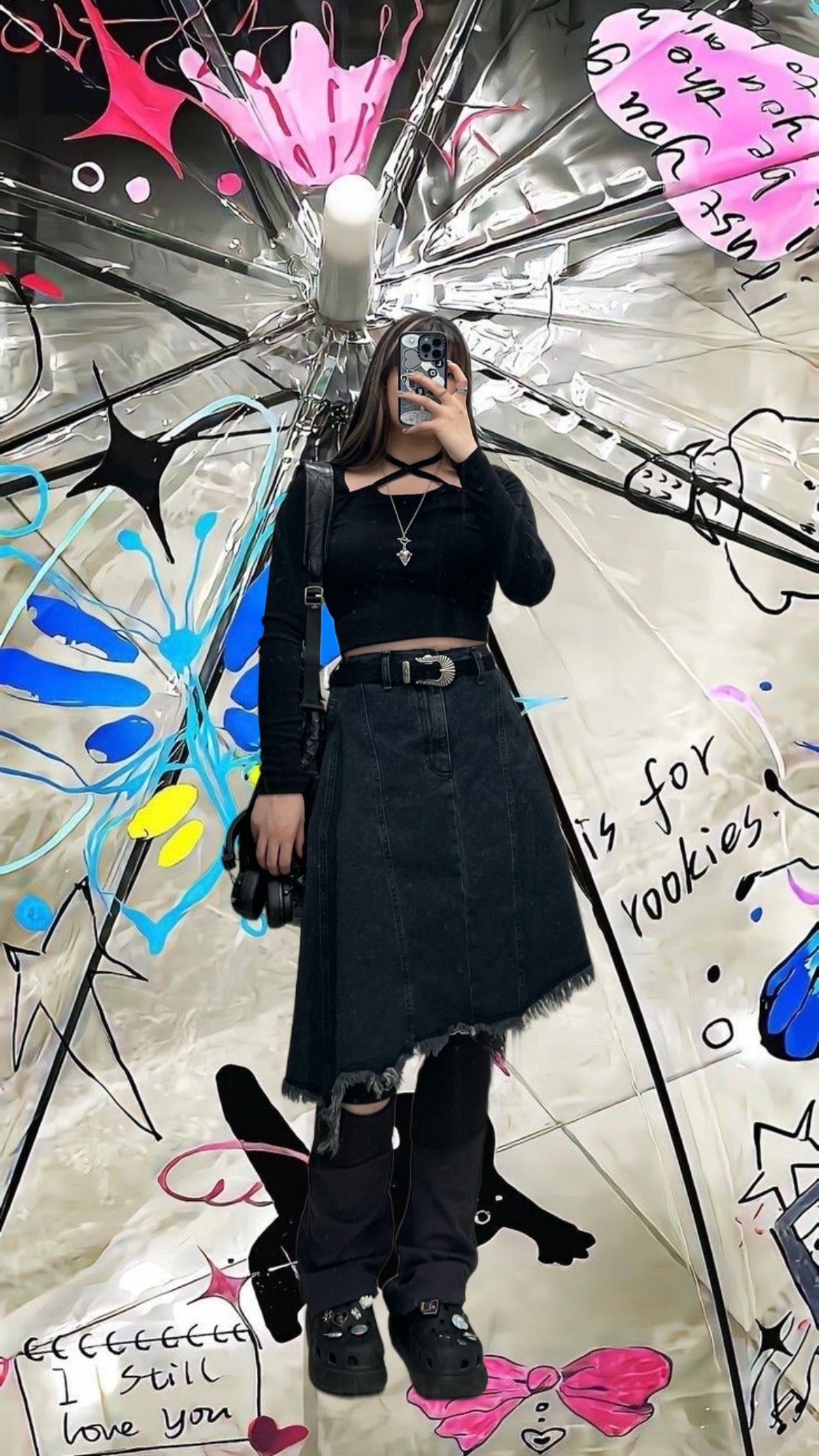 Irregular Tassel Denim Mid-skirt