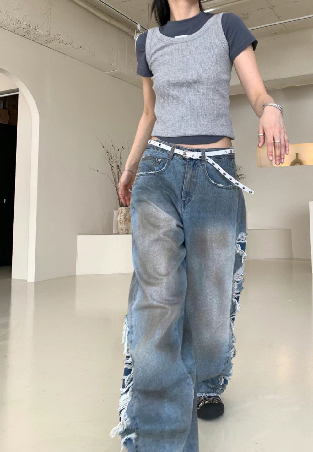 Side Damaged Vintage Denim Jeans (預訂)