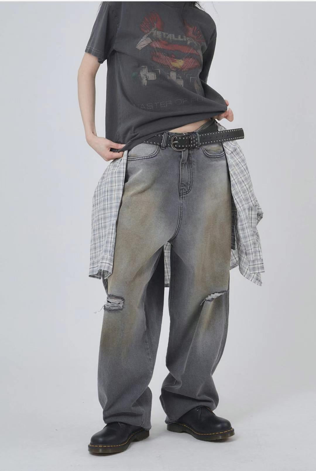 Dirty Damaged Baggy Denim Jeans