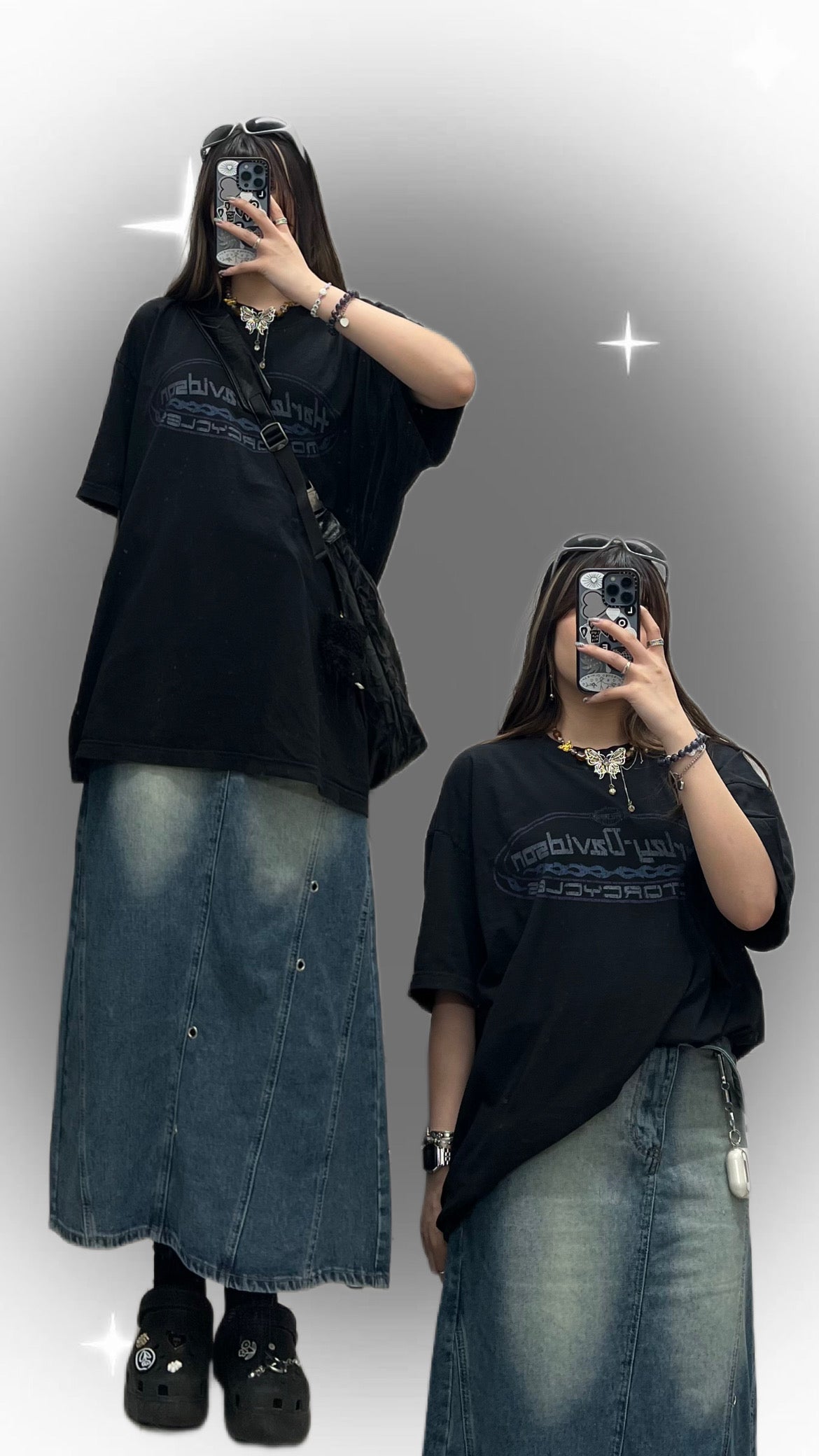 Street Patched Style Denim Skirt