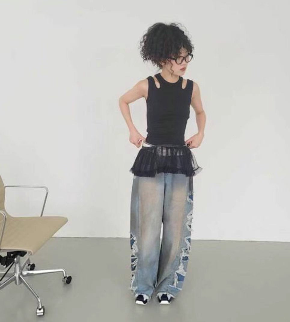 Side Damaged Vintage Denim Jeans (預訂)