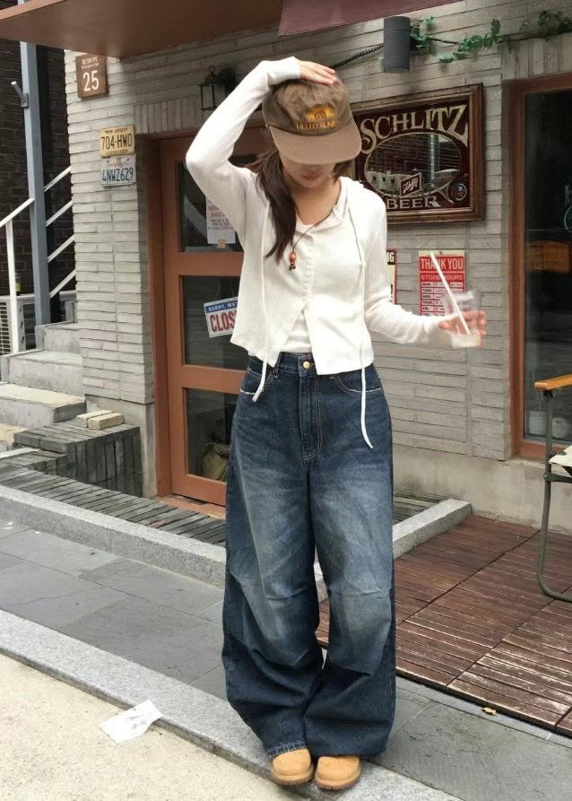 Back Distressed Wide Jeans
