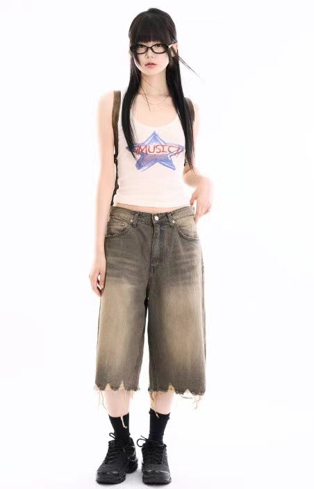 Washed Damage Hearts Jorts