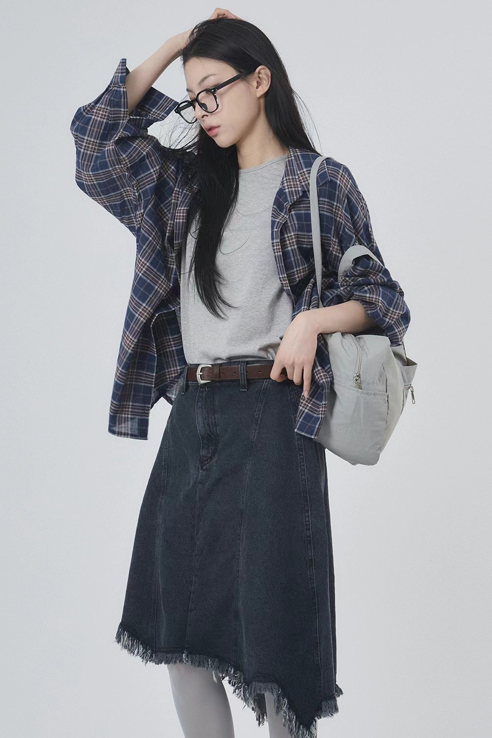 Irregular Tassel Denim Mid-skirt