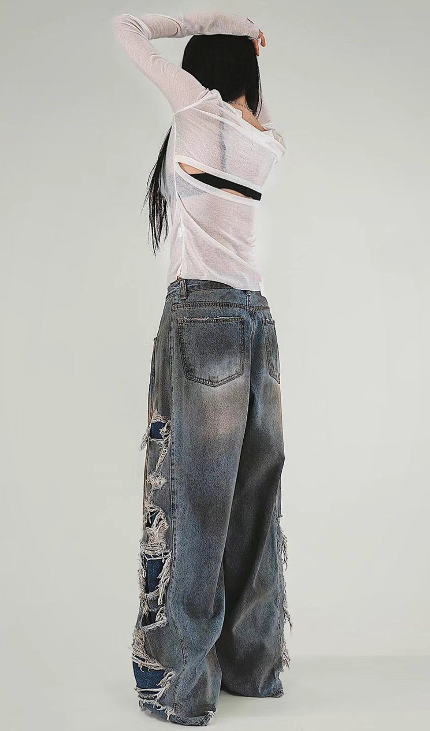 Side Damaged Vintage Denim Jeans (預訂)