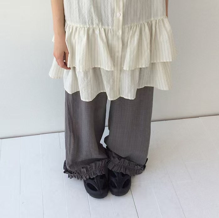Ruffle Checkered Leisure Pants