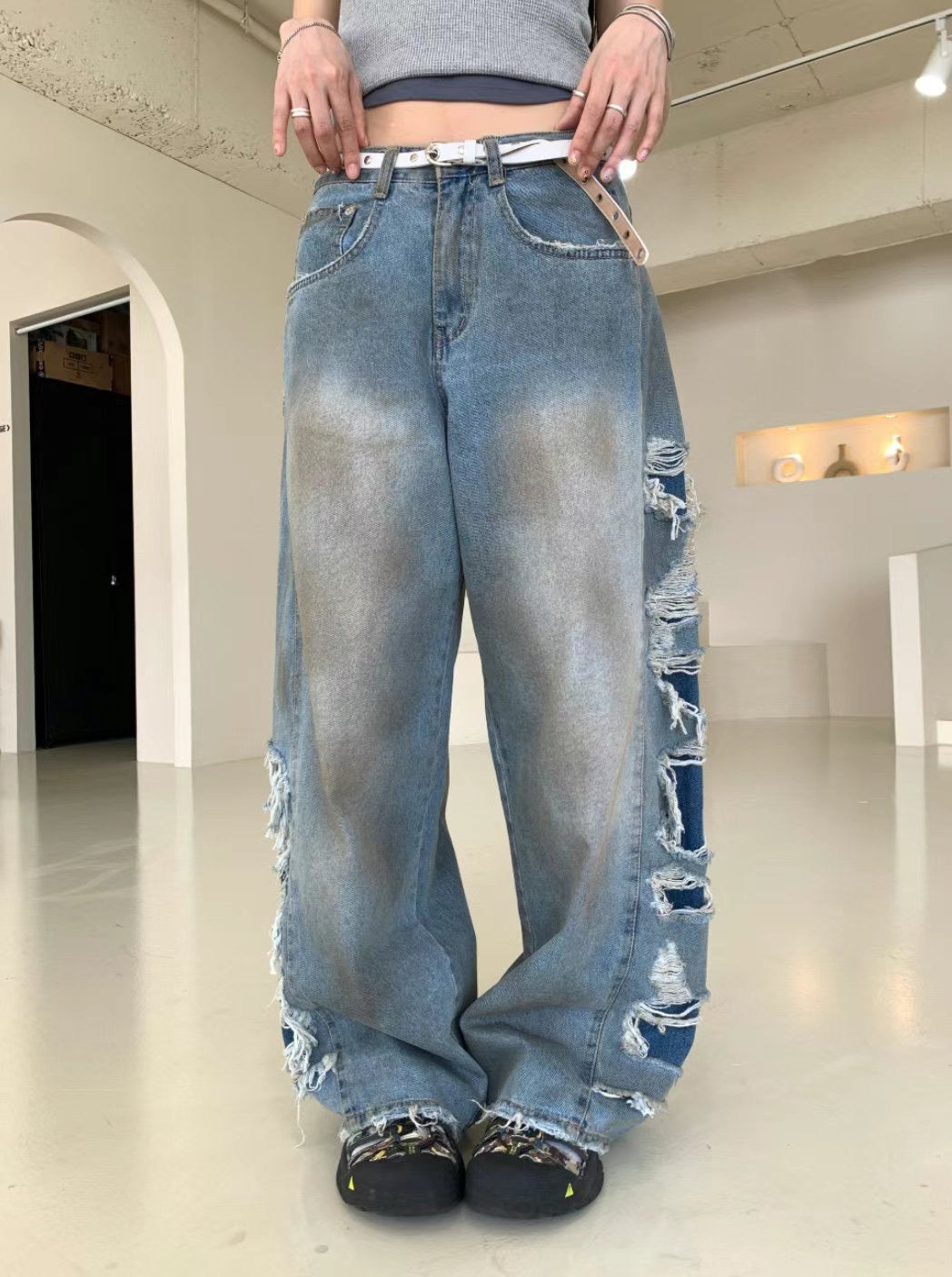 Side Damaged Vintage Denim Jeans (預訂)