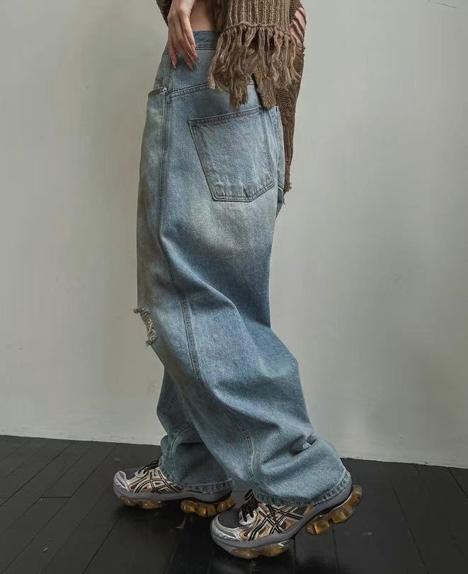 Dirty Damaged Baggy Denim Jeans