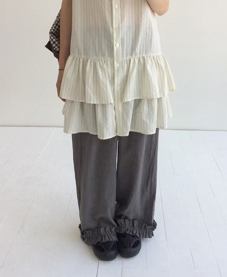 Ruffle Checkered Leisure Pants