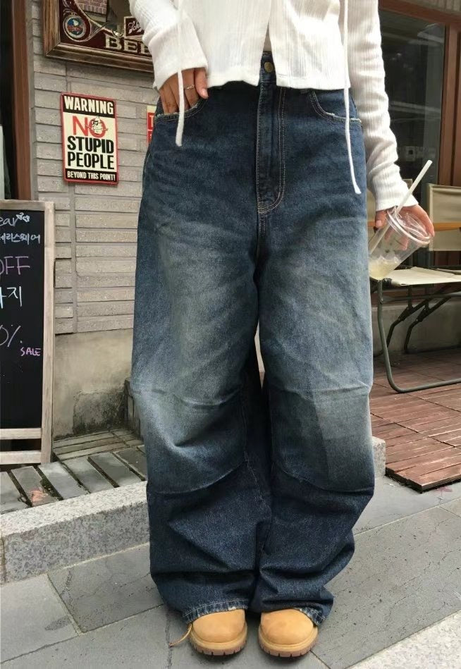 Back Distressed Wide Jeans