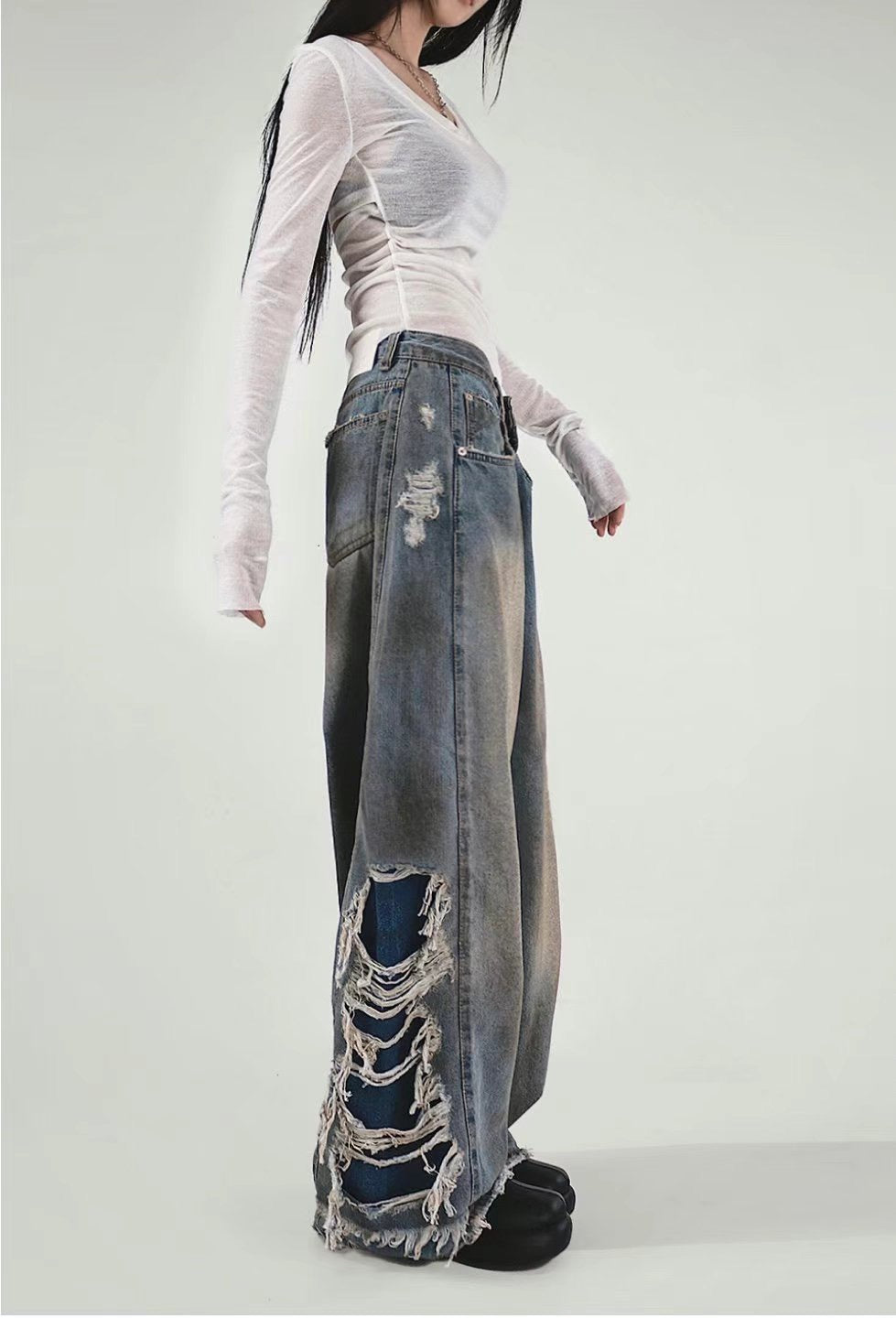 Side Damaged Vintage Denim Jeans (預訂)