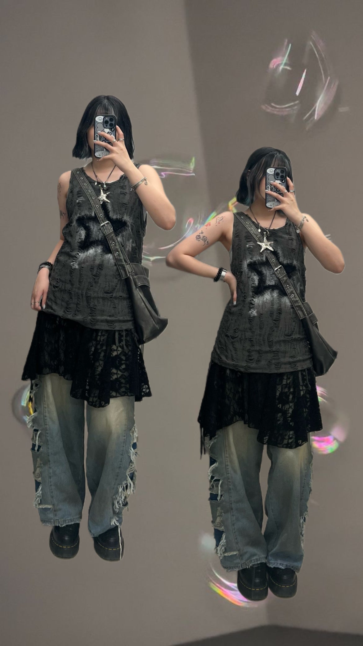 Star Damaged Sleeveless Top