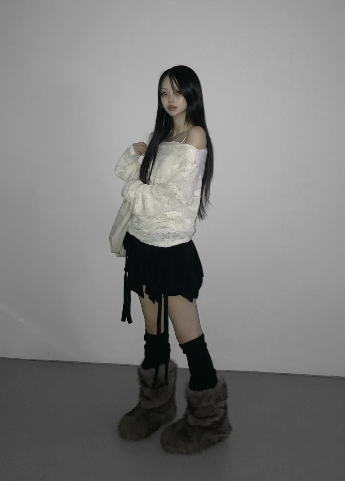 Brushing Off-shoulder Knit Top