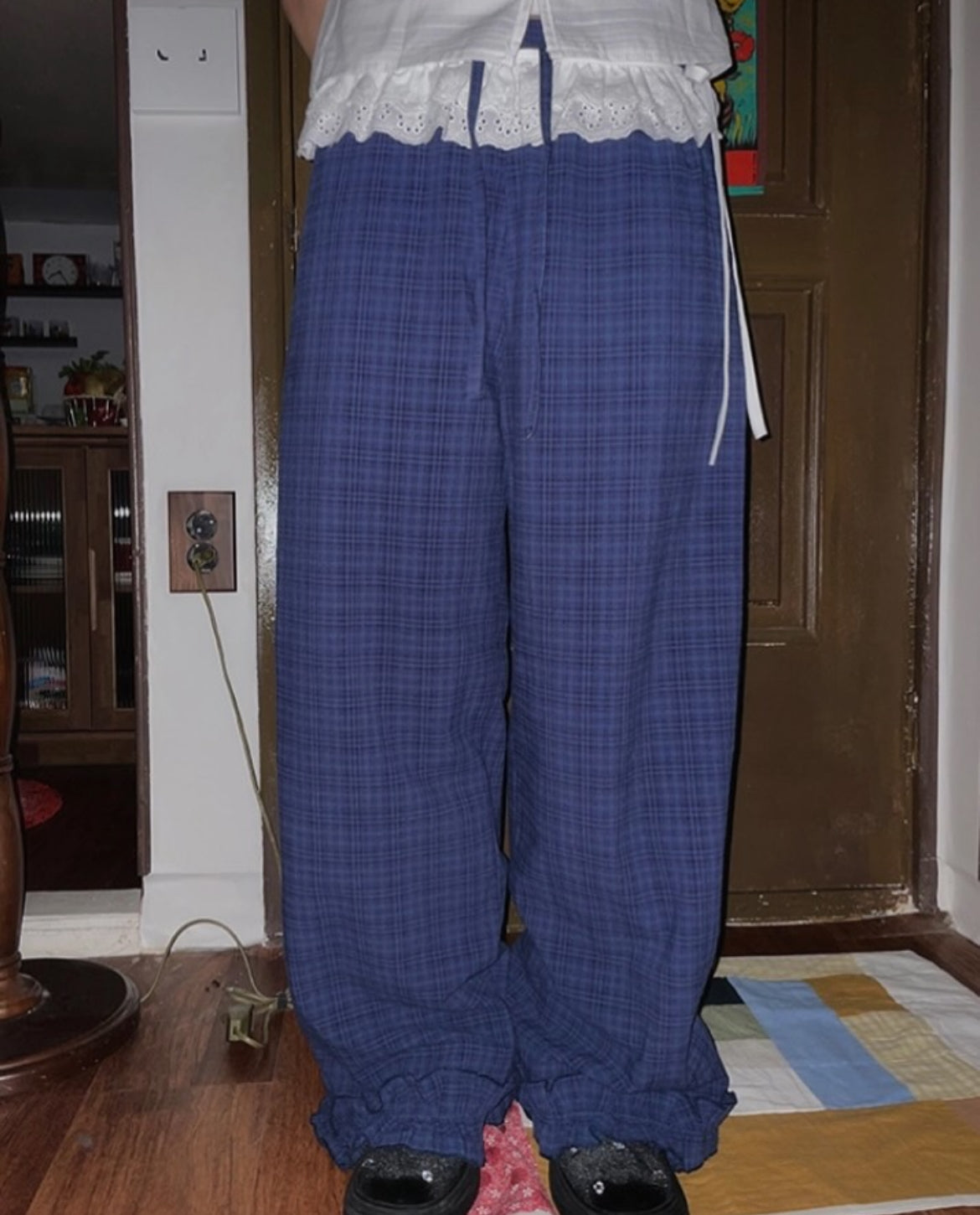 Ruffle Checkered Leisure Pants