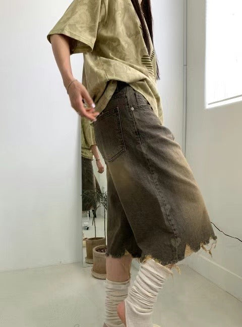 Washed Damage Hearts Jorts