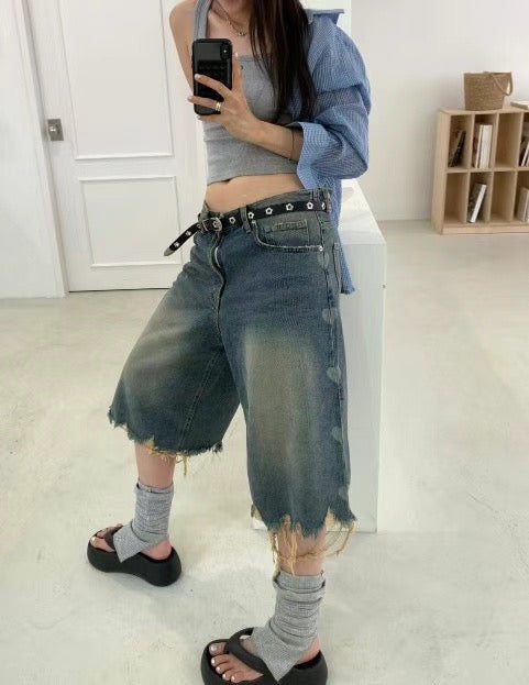 Washed Damage Hearts Jorts