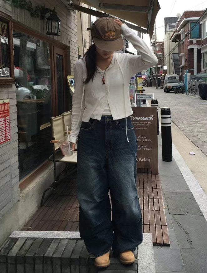 Back Distressed Wide Jeans