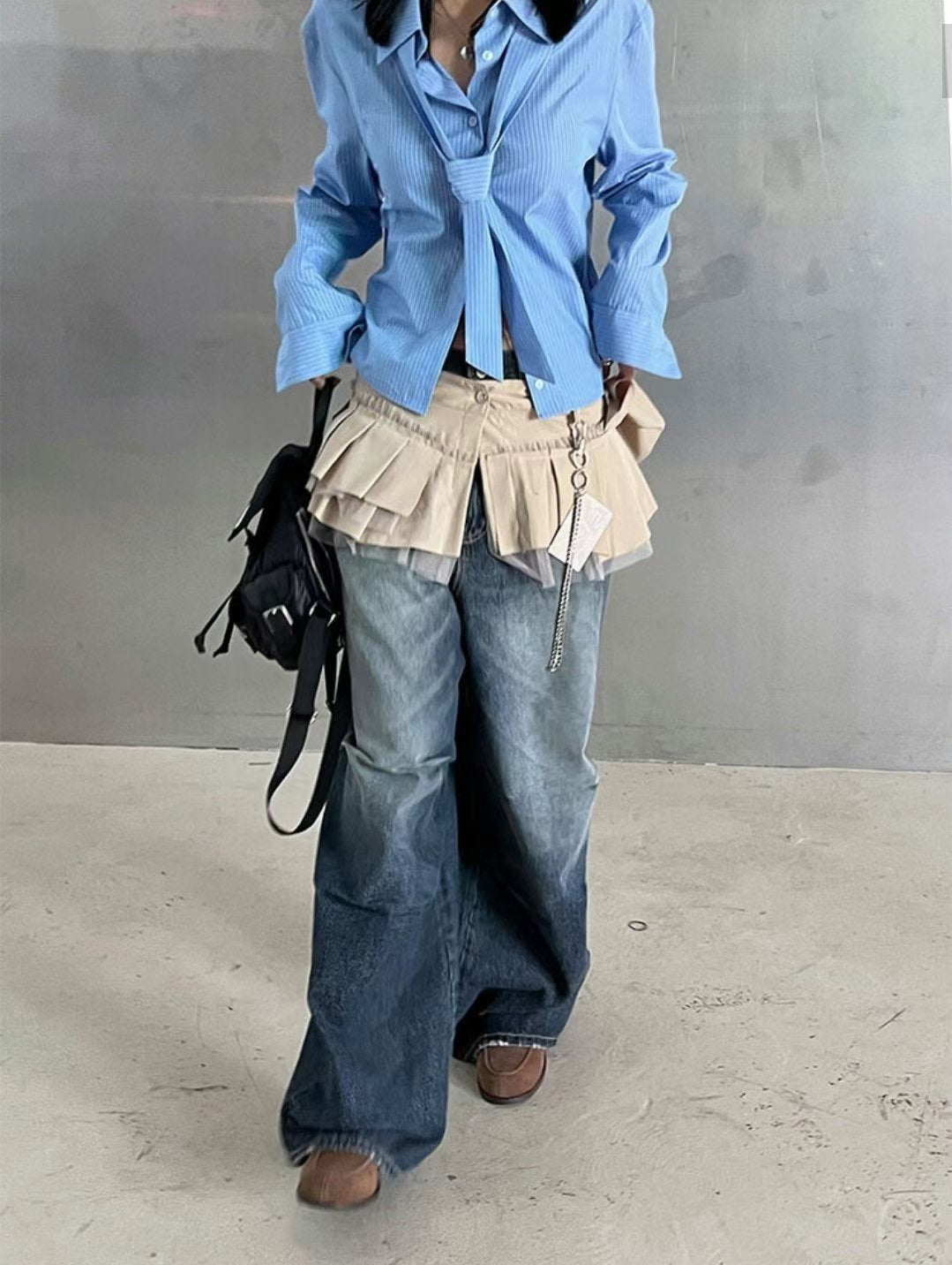 Back Distressed Wide Jeans