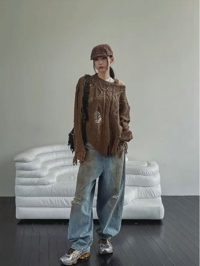 Dirty Damaged Baggy Denim Jeans