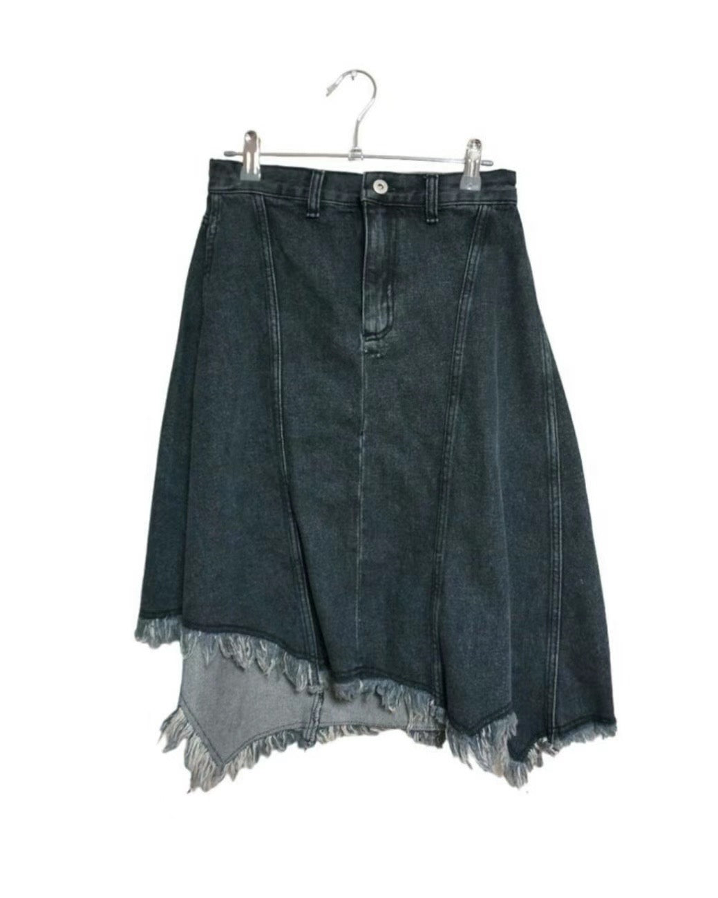 Irregular Tassel Denim Mid-skirt