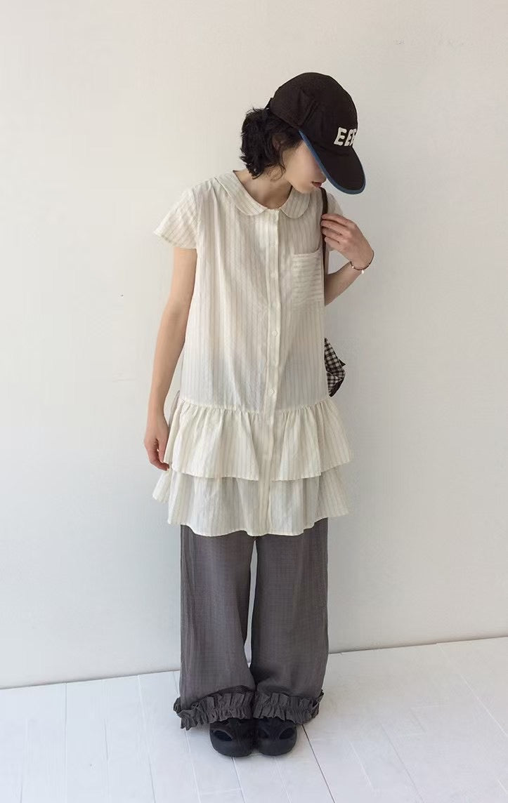Ruffle Checkered Leisure Pants