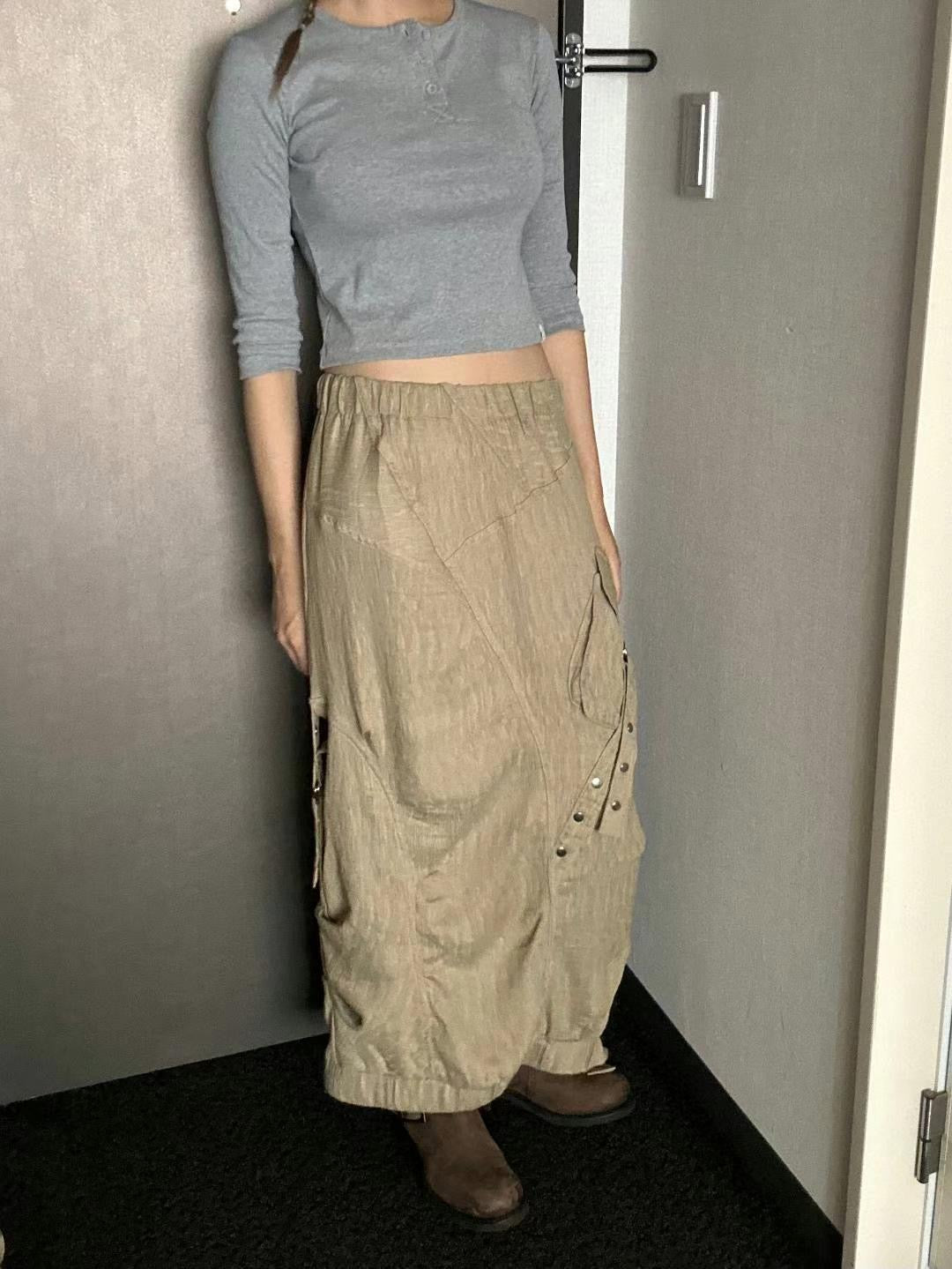 Button Pocket Loose-fit Skirt
