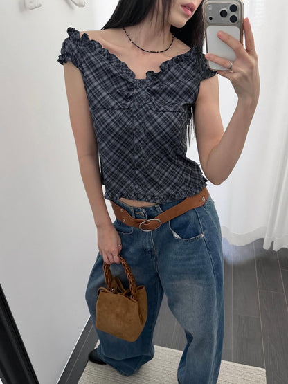 Checkered Ruffle Top