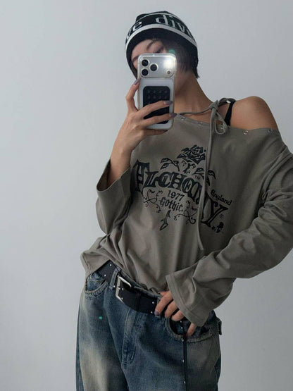 Gothic Off-Shoulder Long-sleeves Tee