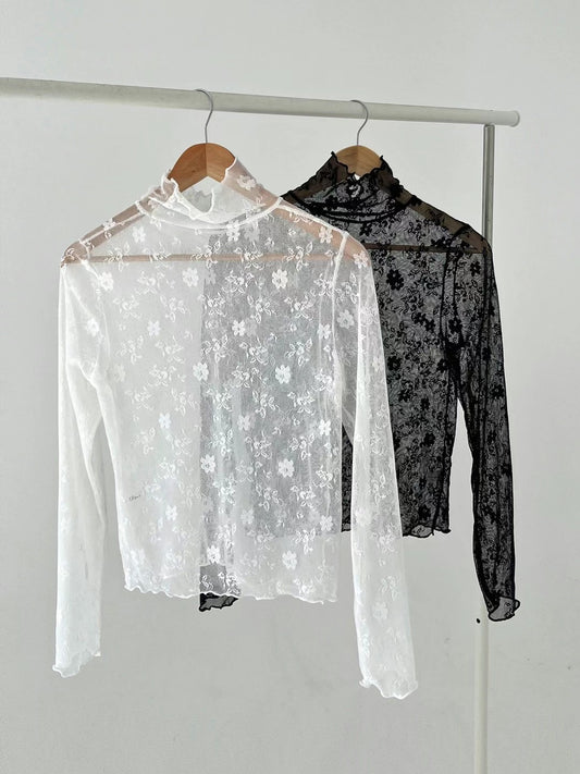 Lace Turtleneck Top