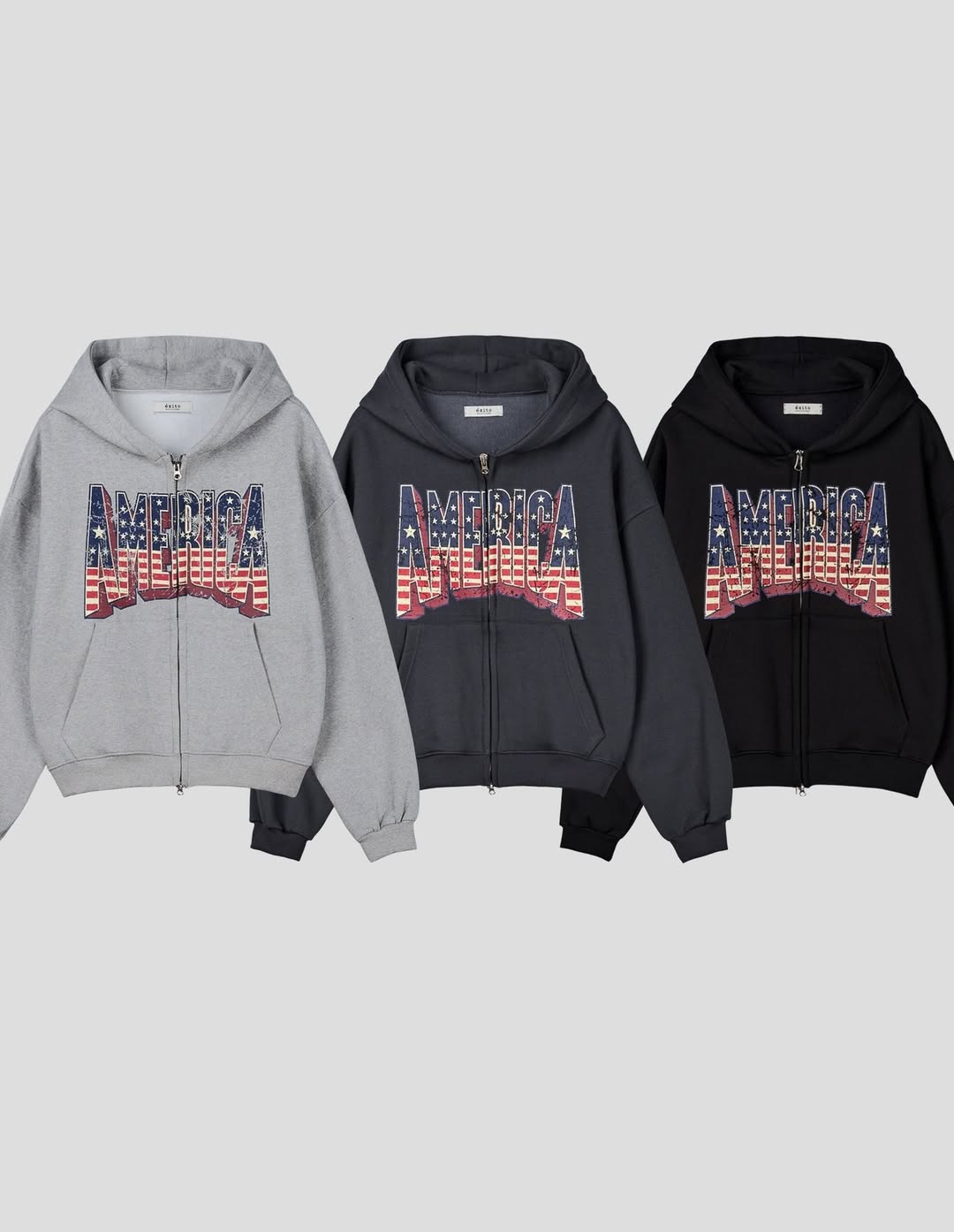 America Two-ways Zip Up Hoodie