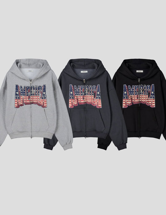 America Two-ways Zip Up Hoodie