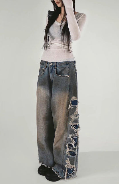 Side Damaged Vintage Denim Jeans (預訂）