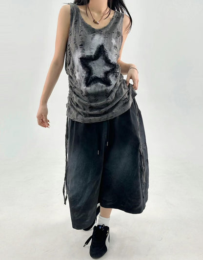 Star Damaged Sleeveless Top