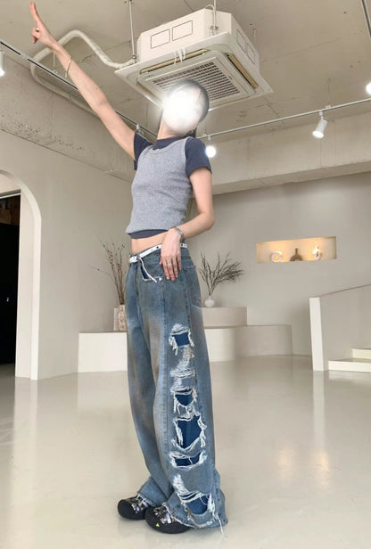 Side Damaged Vintage Denim Jeans (預訂）